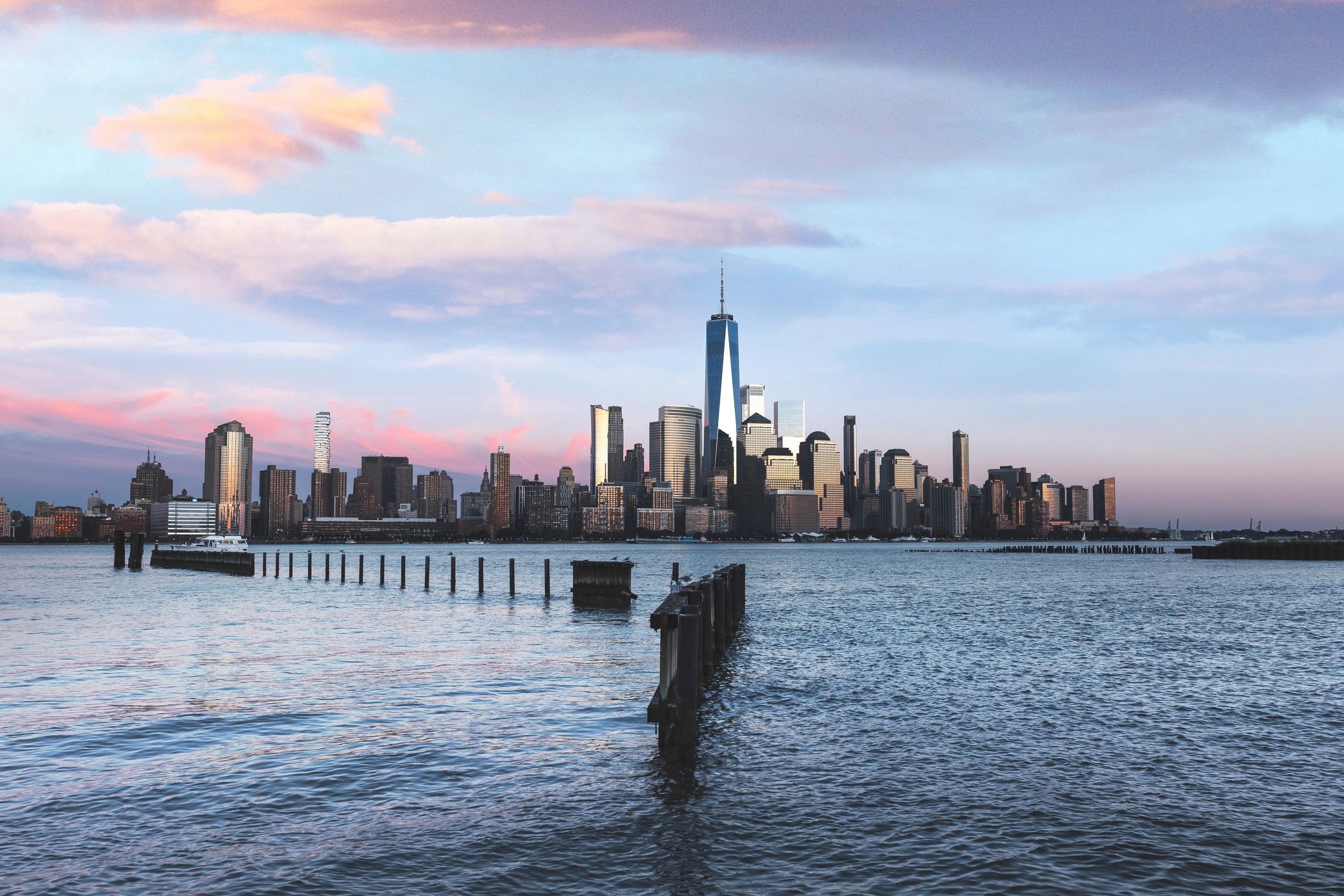 Downtown Manhattan skyline at dusk