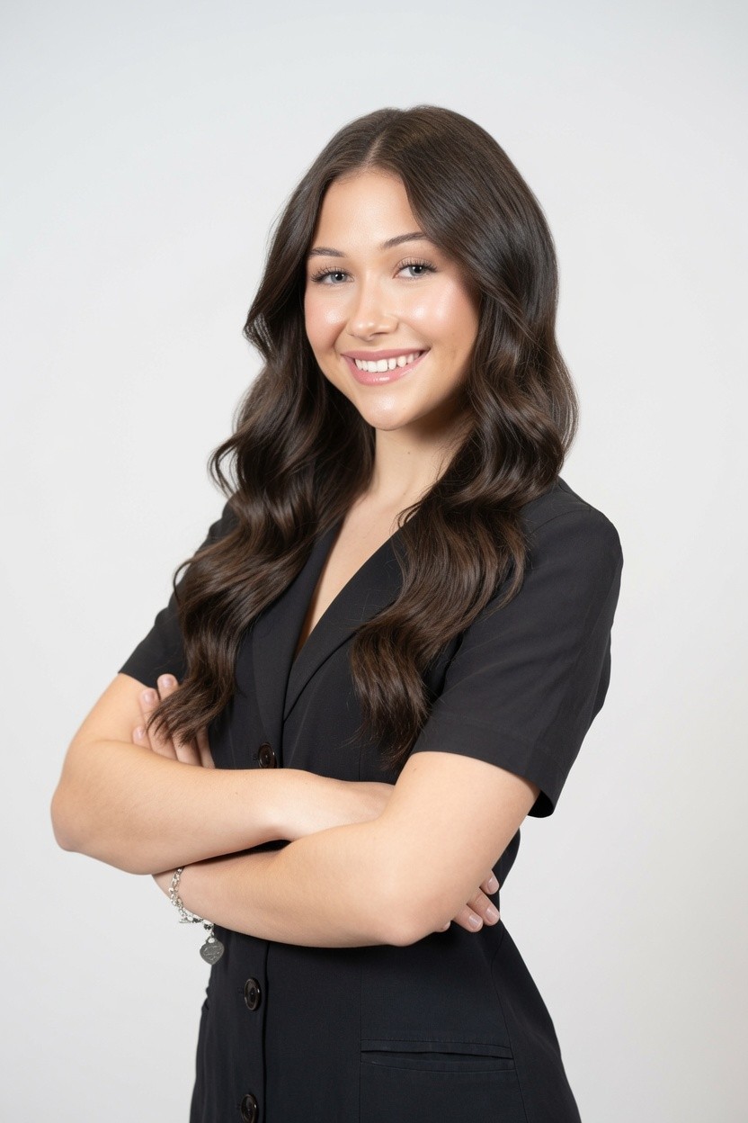 Portrait of Devyn Kern smiling with arms crossed in a black blazer